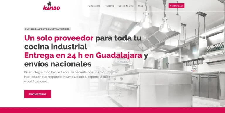 Sitio web de Kinso, proveedor integral para cocinas industriales en Guadalajara