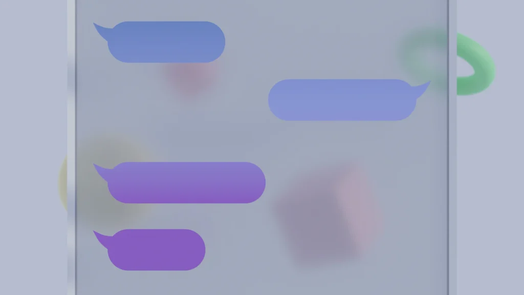 Burbujas de chat moradas que representan conversaciones con inteligencia artificial